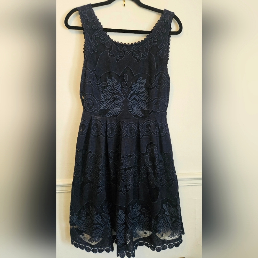 BLACK TAPE Navy Lace Dress. Size Medium